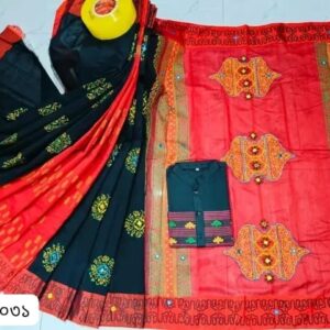 ধুপিয়ান সিল্ক শাড়ীতে ব্লক প্রিন্ট কাজ করা ও ধুপিয়ান সিল্ক পানজাবি তে ব্লক প্রিন্ট কাজ
